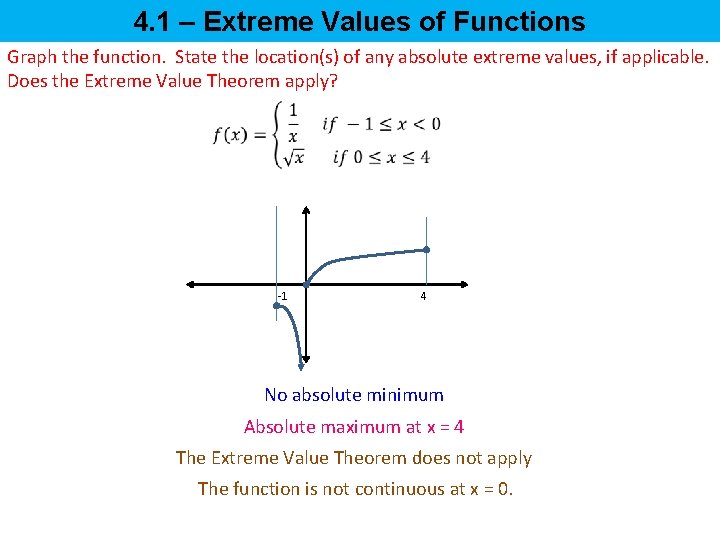 4. 1 – Extreme Values of Functions Graph the function. State the location(s) of