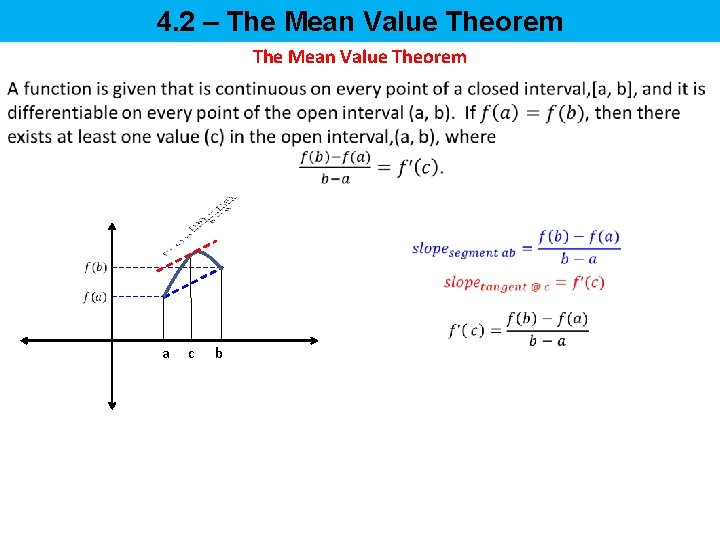 4. 2 – The Mean Value Theorem a c b 