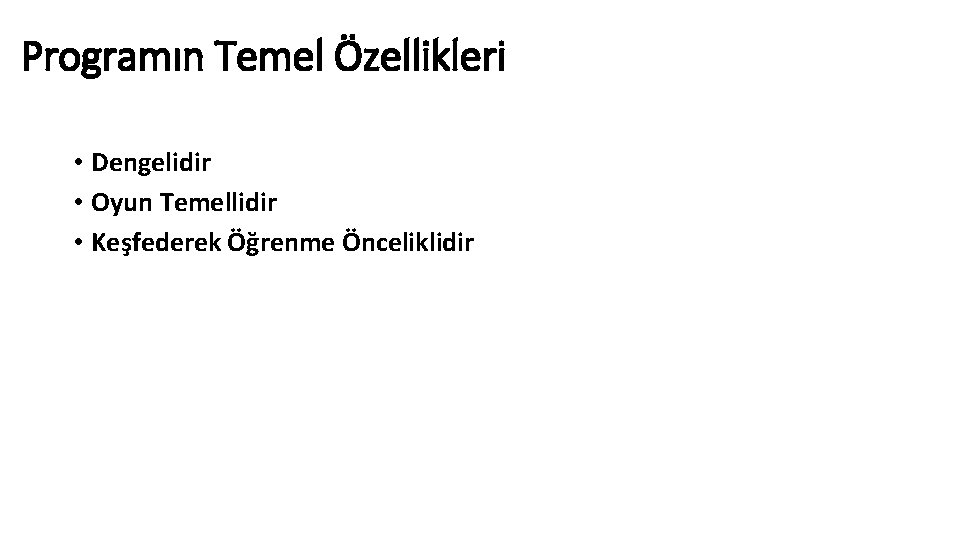 Programın Temel Özellikleri • Dengelidir • Oyun Temellidir • Keşfederek Öğrenme Önceliklidir 