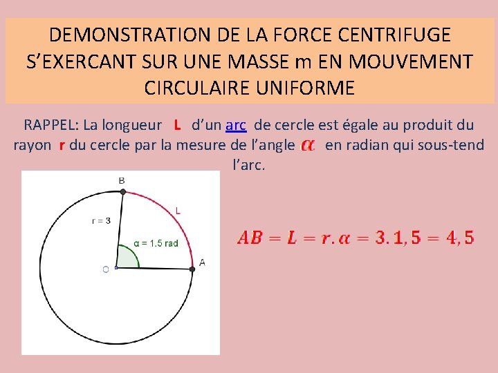 DEMONSTRATION DE LA FORCE CENTRIFUGE S’EXERCANT SUR UNE MASSE m EN MOUVEMENT CIRCULAIRE UNIFORME