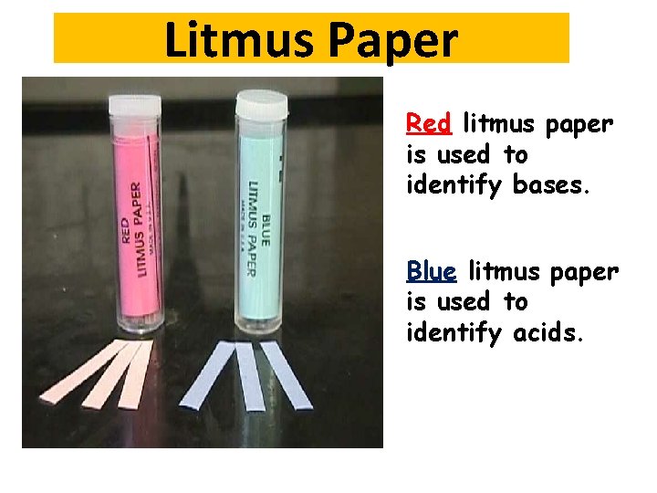 Litmus Paper Red litmus paper is used to identify bases. Blue litmus paper is