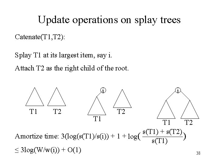 Update operations on splay trees Catenate(T 1, T 2): Splay T 1 at its