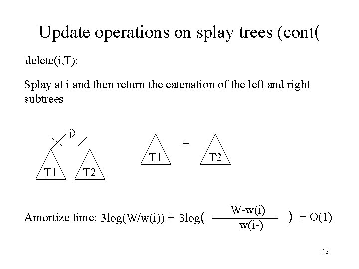 Update operations on splay trees (cont( delete(i, T): Splay at i and then return