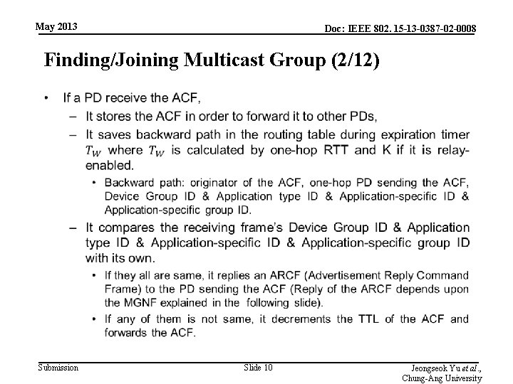 May 2013 Doc: IEEE 802. 15 -13 -0387 -02 -0008 Finding/Joining Multicast Group (2/12)