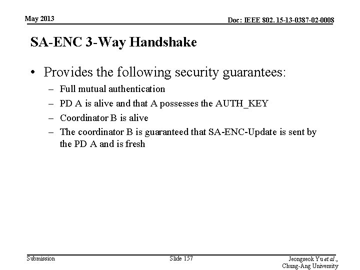 May 2013 Doc: IEEE 802. 15 -13 -0387 -02 -0008 SA-ENC 3 -Way Handshake