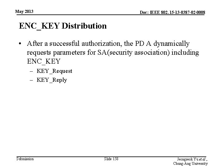 May 2013 Doc: IEEE 802. 15 -13 -0387 -02 -0008 ENC_KEY Distribution • After