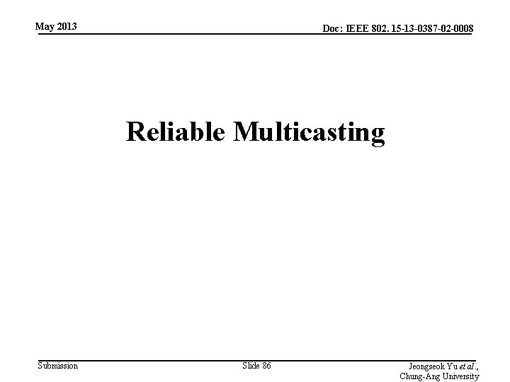 May 2013 Doc: IEEE 802. 15 -13 -0387 -02 -0008 Reliable Multicasting Submission Slide