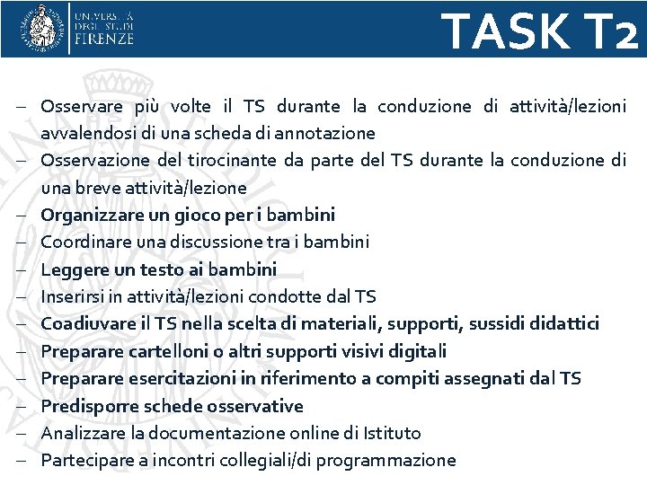 TASK T 2 - Osservare più volte il TS durante la conduzione di attività/lezioni