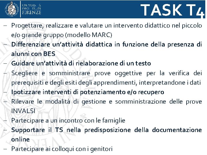 TASK T 4 - Progettare, realizzare e valutare un intervento didattico nel piccolo e/o