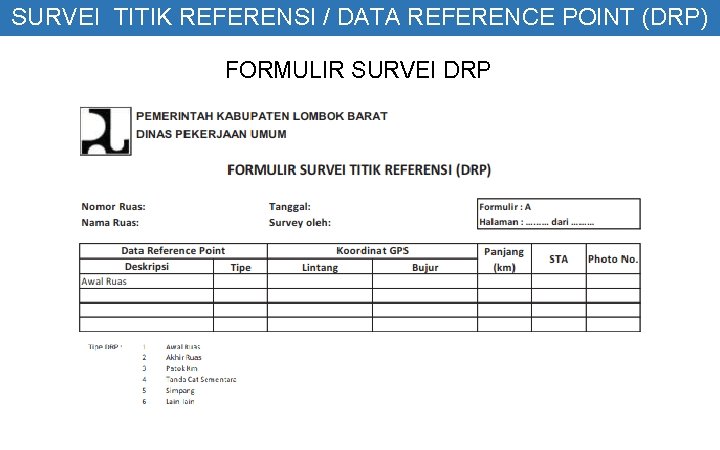 SURVEI TITIK REFERENSI / DATA REFERENCE POINT (DRP) FORMULIR SURVEI DRP 