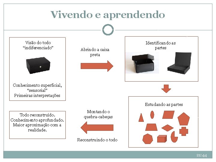 Vivendo e aprendendo 44 Visão do todo “indiferenciado” Abrindo a caixa preta Identificando as Vivendo e aprendendo 44 Visão do todo “indiferenciado” Abrindo a caixa preta Identificando as