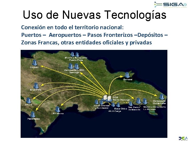 Uso de Nuevas Tecnologías Conexión en todo el territorio nacional: Puertos – Aeropuertos –