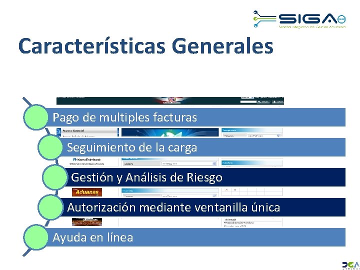 Características Generales Pago de multiples facturas Seguimiento de la carga Gestión y Análisis de