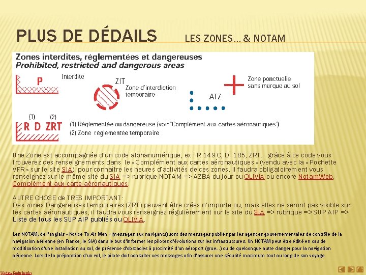 PLUS DE DÉDAILS LES ZONES… & NOTAM Une Zone est accompagnée d’un code alphanumérique,