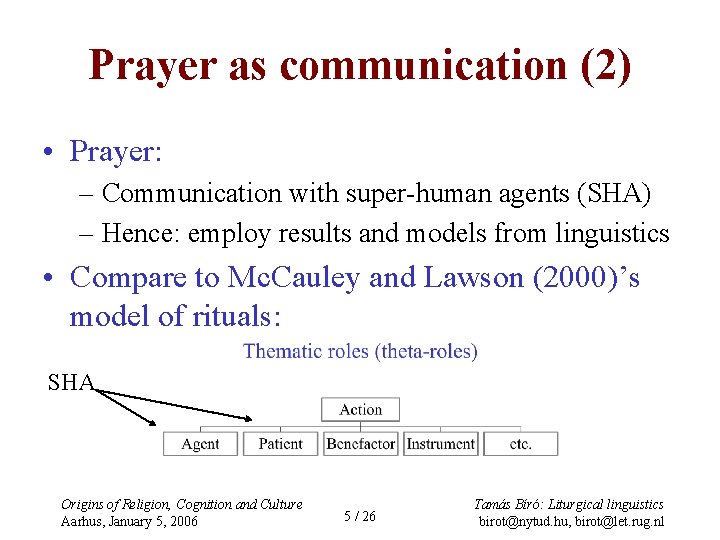 Prayer as communication (2) • Prayer: – Communication with super-human agents (SHA) – Hence:
