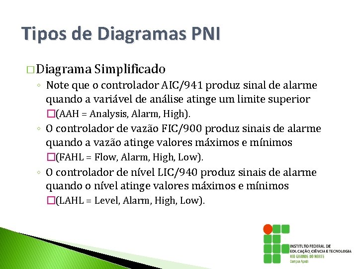 Tipos de Diagramas PNI � Diagrama Simplificado ◦ Note que o controlador AIC/941 produz Tipos de Diagramas PNI � Diagrama Simplificado ◦ Note que o controlador AIC/941 produz