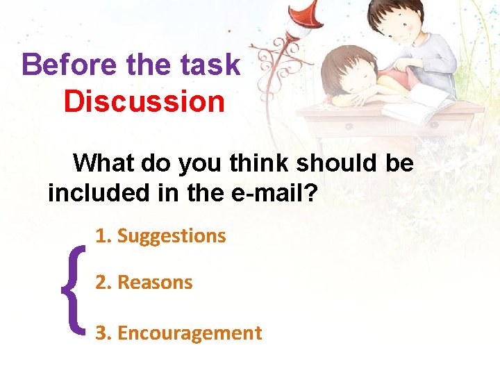 Before the task Discussion What do you think should be included in the e-mail?