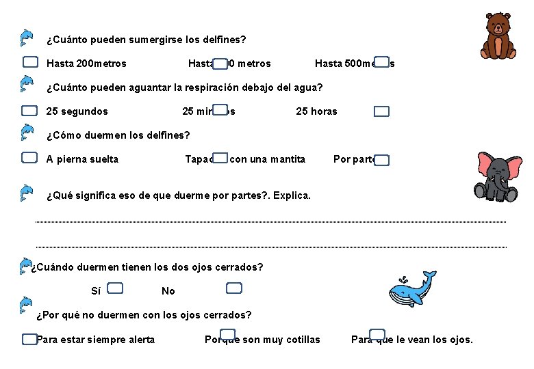 ¿Cuánto pueden sumergirse los delfines? Hasta 200 metros Hasta 300 metros Hasta 500 metros