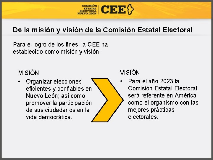 De la misión y visión de la Comisión Estatal Electoral Para el logro de