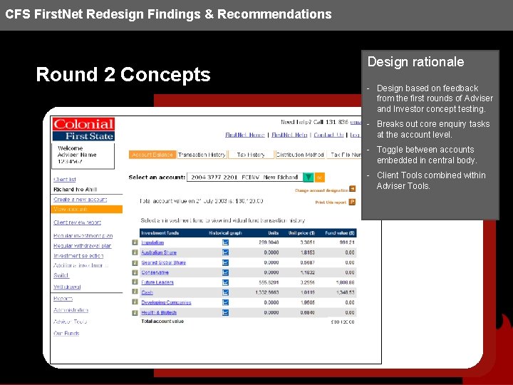 CFS First. Net Redesign Findings & Recommendations Round 2 Concepts Design rationale - Design