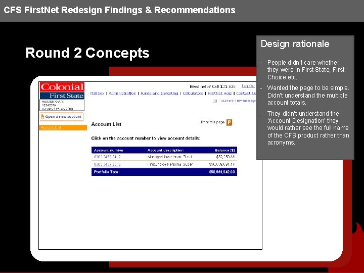 CFS First. Net Redesign Findings & Recommendations Round 2 Concepts Design rationale - People