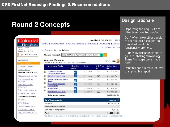 CFS First. Net Redesign Findings & Recommendations Round 2 Concepts Design rationale - Separating