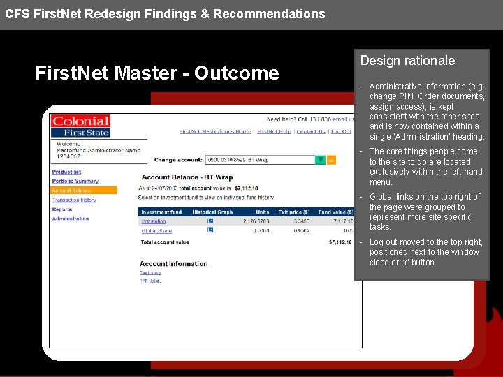 CFS First. Net Redesign Findings & Recommendations First. Net Master - Outcome Design rationale