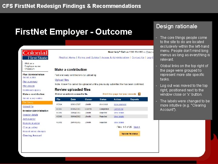 CFS First. Net Redesign Findings & Recommendations First. Net Employer - Outcome Design rationale