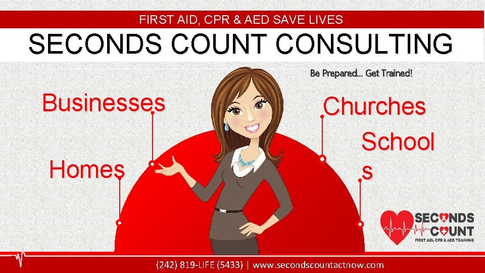 12 SECONDS COUNT CONSULTING FIRST AID, CPR & AED SAVE LIVES Be Prepared… Get