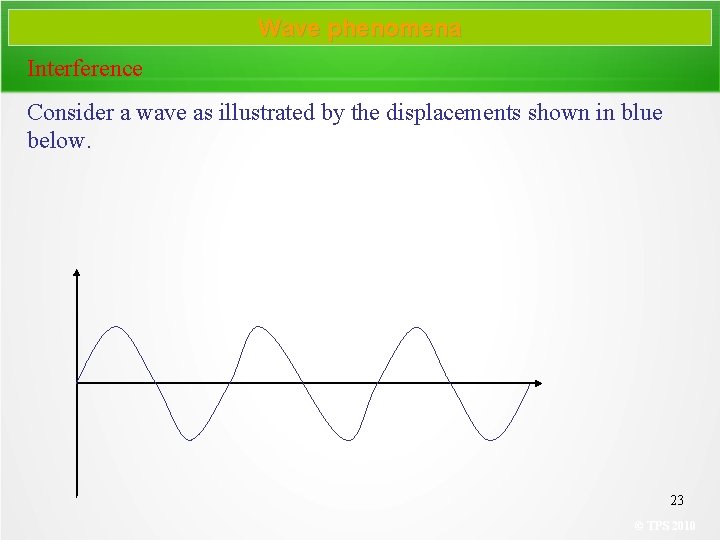 Wave phenomena Interference Consider a wave as illustrated by the displacements shown in blue