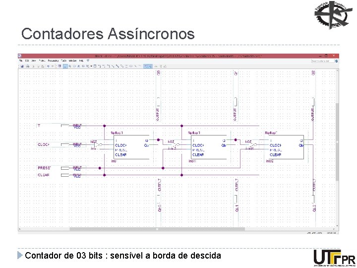 Contadores Assíncronos Contador de 03 bits : sensível a borda de descida 