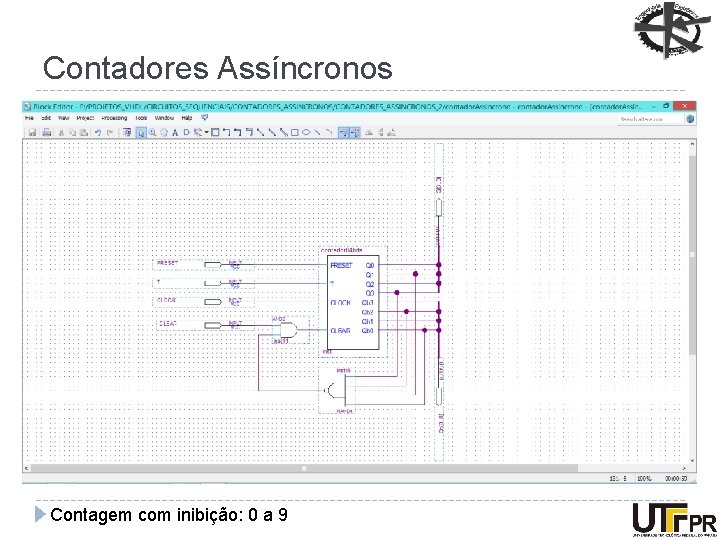 Contadores Assíncronos Contagem com inibição: 0 a 9 