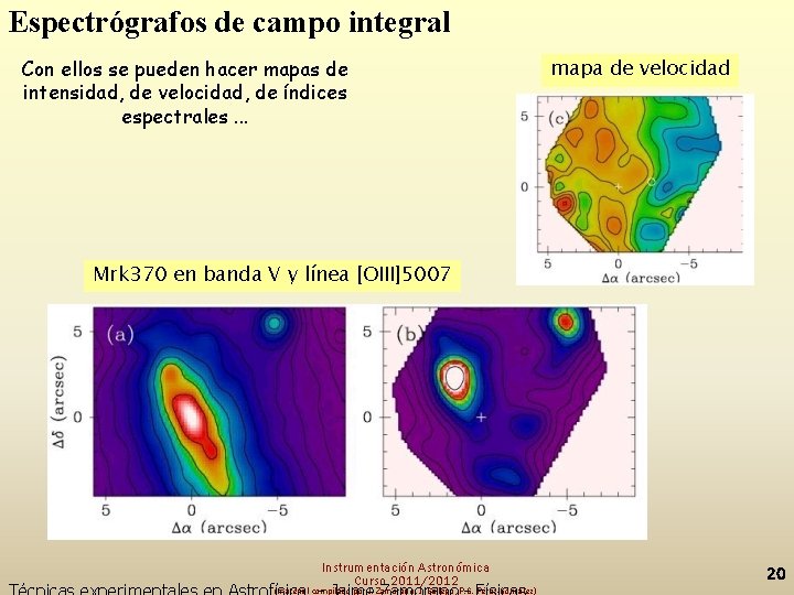 Espectrógrafos de campo integral Con ellos se pueden hacer mapas de intensidad, de velocidad,