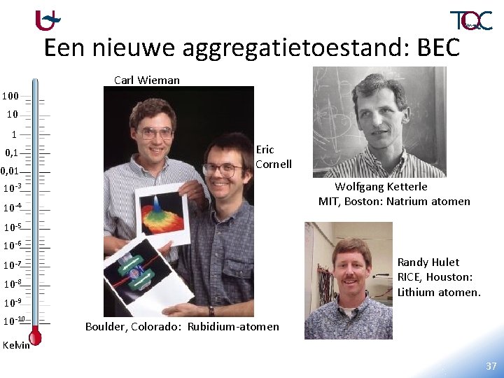 Een nieuwe aggregatietoestand: BEC Carl Wieman 100 10 1 0, 01 Eric Cornell Wolfgang