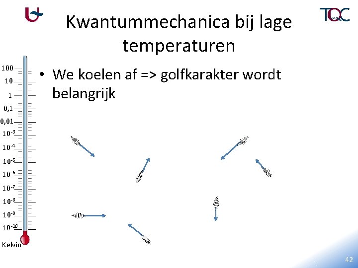 Kwantummechanica bij lage temperaturen 100 10 1 • We koelen af => golfkarakter wordt