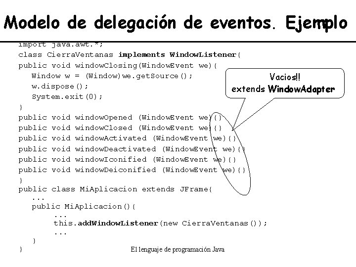 Modelo de delegación de eventos. Ejemplo import java. awt. *; class Cierra. Ventanas implements