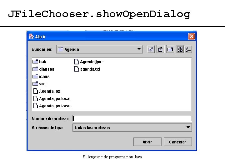 JFile. Chooser. show. Open. Dialog El lenguaje de programación Java 