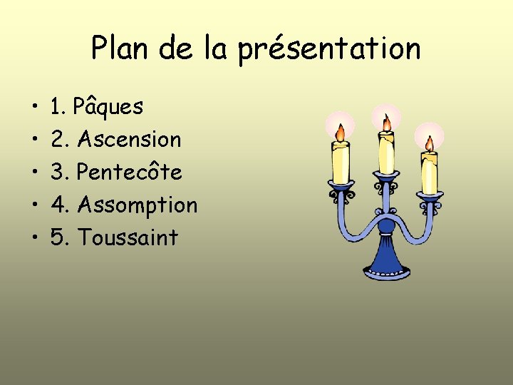 Plan de la présentation • • • 1. Pâques 2. Ascension 3. Pentecôte 4.