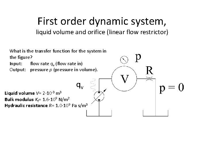 First order dynamic system, liquid volume and orifice (linear flow restrictor) What is the