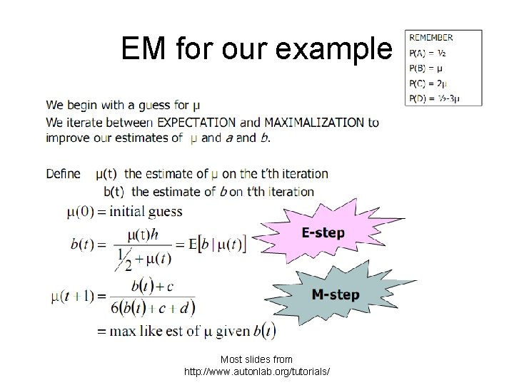 EM for our example Most slides from http: //www. autonlab. org/tutorials/ 