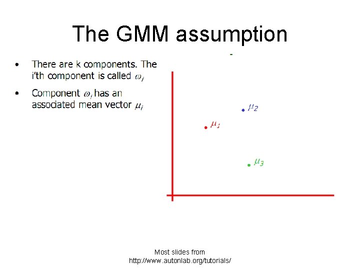 The GMM assumption Most slides from http: //www. autonlab. org/tutorials/ 