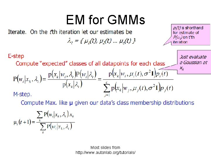 EM for GMMs Most slides from http: //www. autonlab. org/tutorials/ 