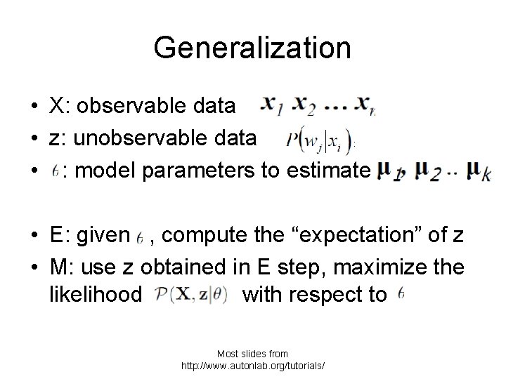 Generalization • X: observable data • z: unobservable data • : model parameters to