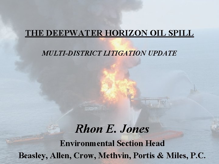 THE DEEPWATER HORIZON OIL SPILL MULTI-DISTRICT LITIGATION UPDATE Rhon E. Jones Environmental Section Head