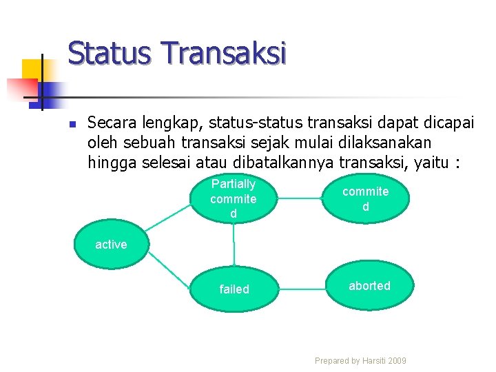Status Transaksi n Secara lengkap, status-status transaksi dapat dicapai oleh sebuah transaksi sejak mulai