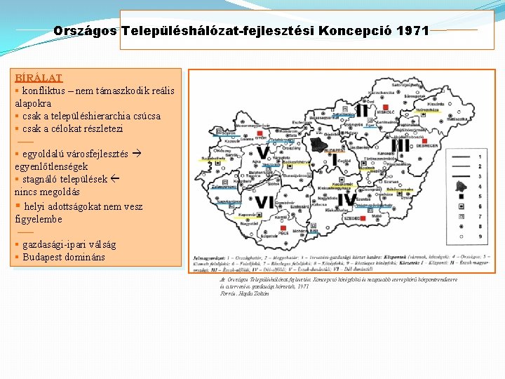 Országos Településhálózat-fejlesztési Koncepció 1971 BÍRÁLAT § konfliktus – nem támaszkodik reális alapokra § csak