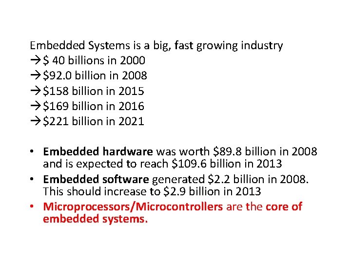 Embedded Systems is a big, fast growing industry $ 40 billions in 2000 $92.