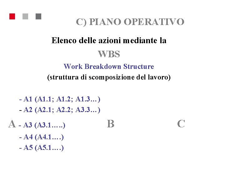 C) PIANO OPERATIVO Elenco delle azioni mediante la WBS Work Breakdown Structure (struttura di