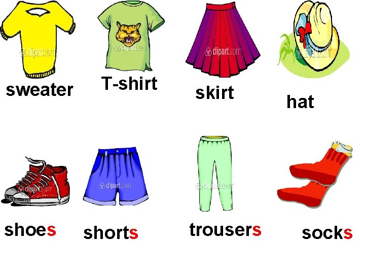 sweater shoes T-shirt shorts skirt trousers hat socks sweater shoes T-shirt shorts skirt trousers hat socks