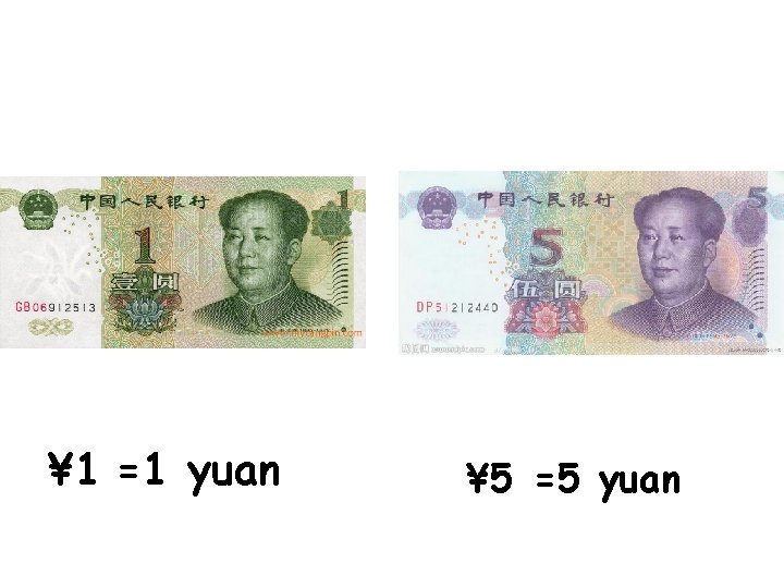 ¥ 1 =1 yuan ¥ 5 =5 yuan ¥ 1 =1 yuan ¥ 5 =5 yuan